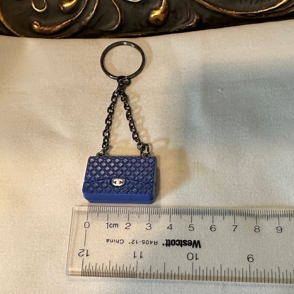 Unbranded Mini Quilted Blue Bag Keychain/Charm